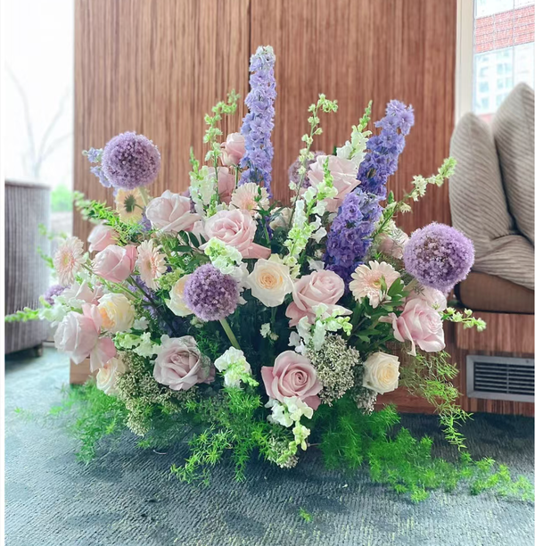 A Secret Garden Rose bouquet styled for delivery